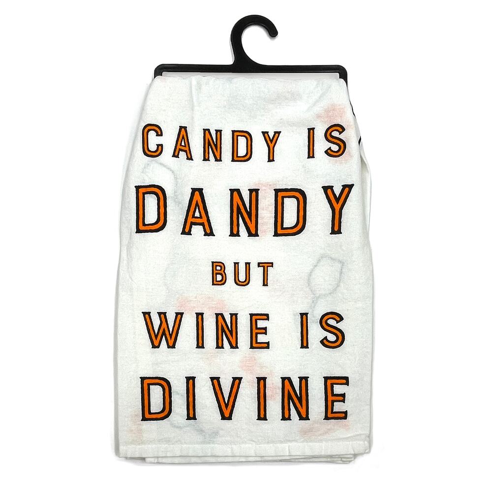 KP Designs Halloween Flour Sack Dish Towel 28 x 28 Candy is Dandy Wine is Divine
